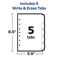 Avery Write & Erase Durable Plastic Mini Dividers for 3 Ring Binders and 7-Ring Binders, 5.5