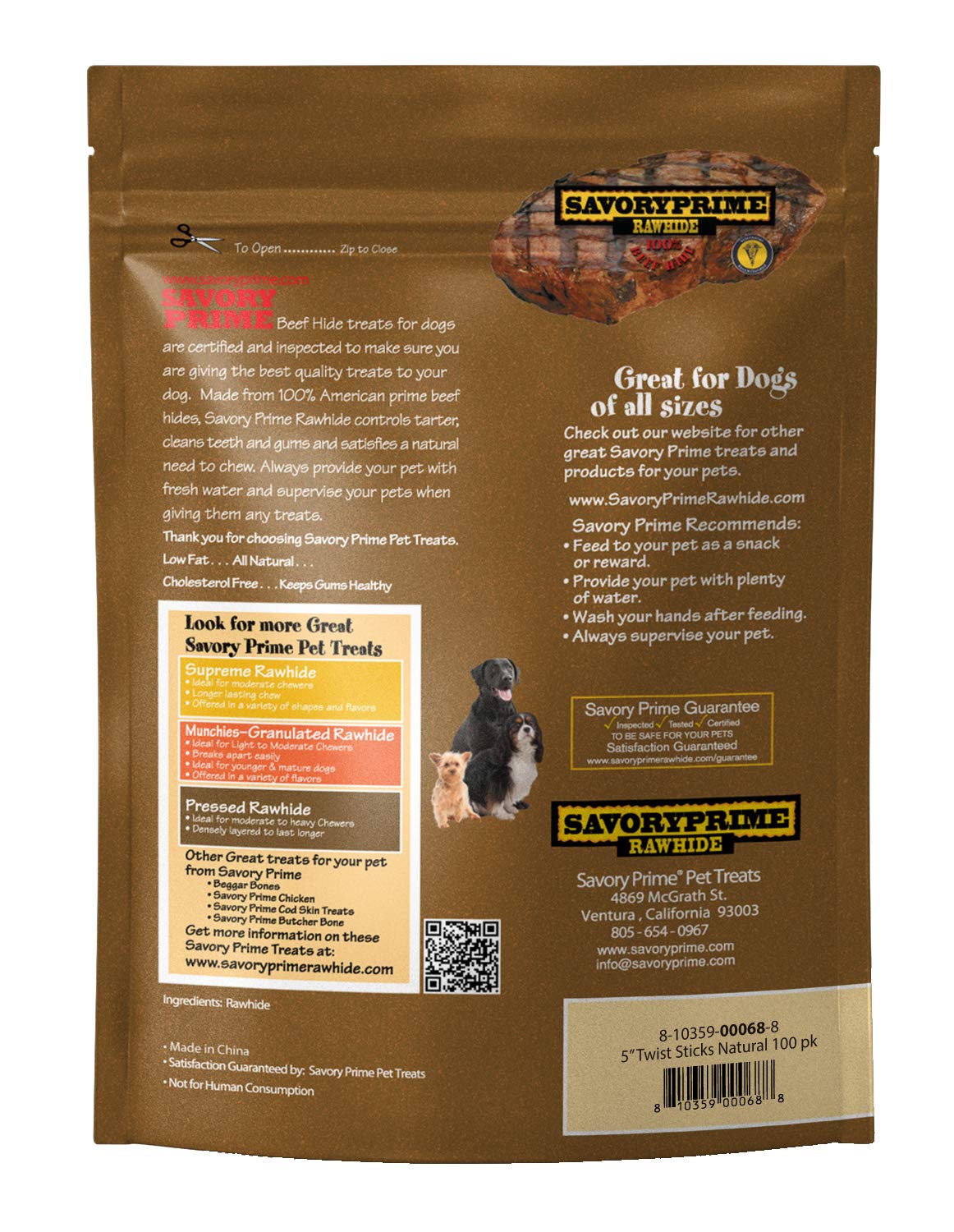 Savory Prime Rawhide 100% Beef Hide Natural Twist Sticks, 5 Inches