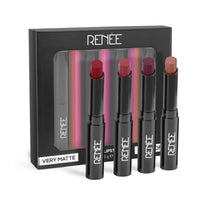 RENEE Midnight Kohl Pencil - Smudgeproof And Waterproof Kajal - 1.5Gm And Renne Very Matte - Pack Of 4 Matte Lipsticks | Intense Color Pay Off, Multicolor