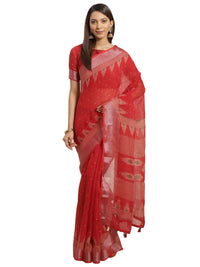 AKHILAM Women's  Linen Geometric Saree With Unstitched Boluse Piece