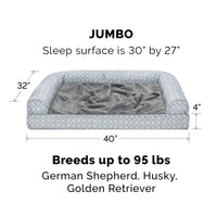 Furhaven Replacement Dog Bed Cover Plush & Diamond Print Nest Top Sofa-Style, Machine Washable - Gray, Jumbo (X-Large) Cover Only 40.0