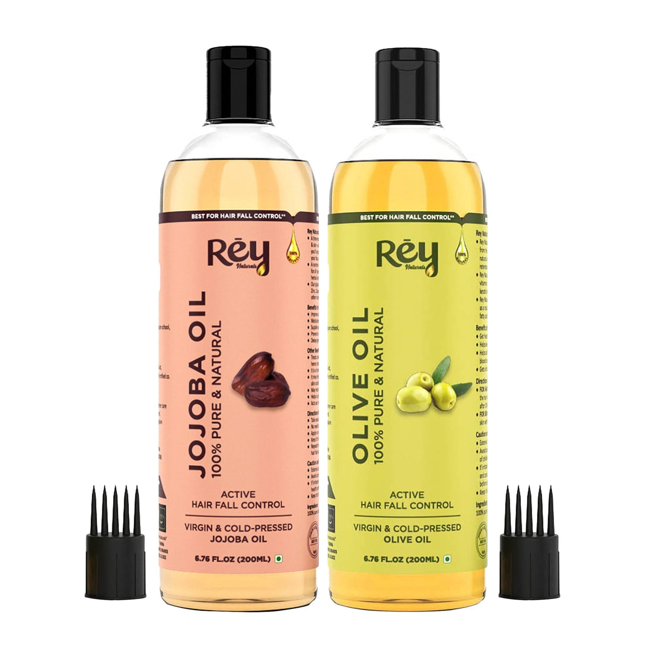 Rey Naturals Cold Pressed Extra Virgin Castor Oil For Hair Growth & Jojoba Oil For Hair Growth | Nourishing Jojoba Oil For Face & Castor Oil Cold Pressed For Hair | Jojoba Oil Cold Pressed - 200ML*2