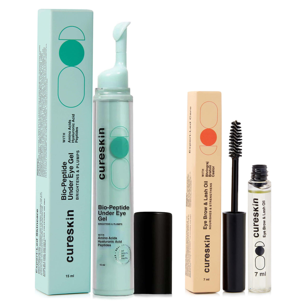 Cureskin Eye Care Combo | Eye Brow & Lash Oil | Bio-Peptide Under Eye Gel to Reduce Dark Circles | Eyelash Growth Serum | Under Eye Cream for Dark Circles for Women and Men | Lash Serum for Eyelash Growth