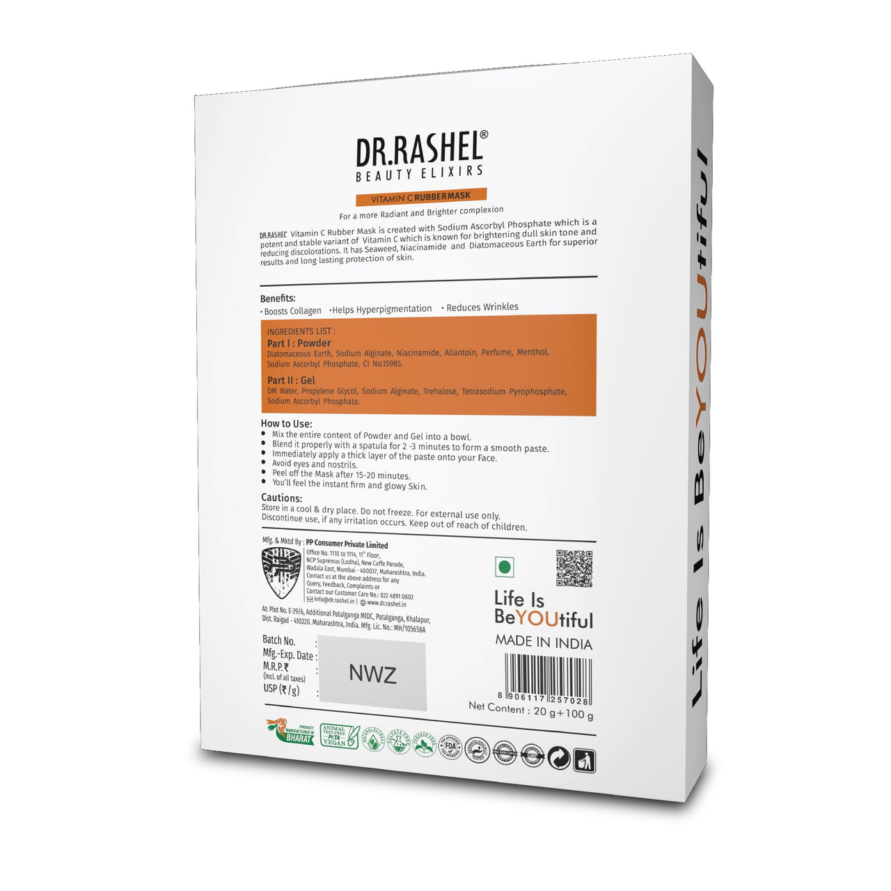 DR.Rashel Vitamin C Rubber Peel-Off Face Mask, Collagen Boosting, Anti-Wrinkle, Powder + Gel Formula || Brightening, Anti-Aging, Deep Cleansing & Pore-Reducing Face Mask for Glowing & Youthful Skin