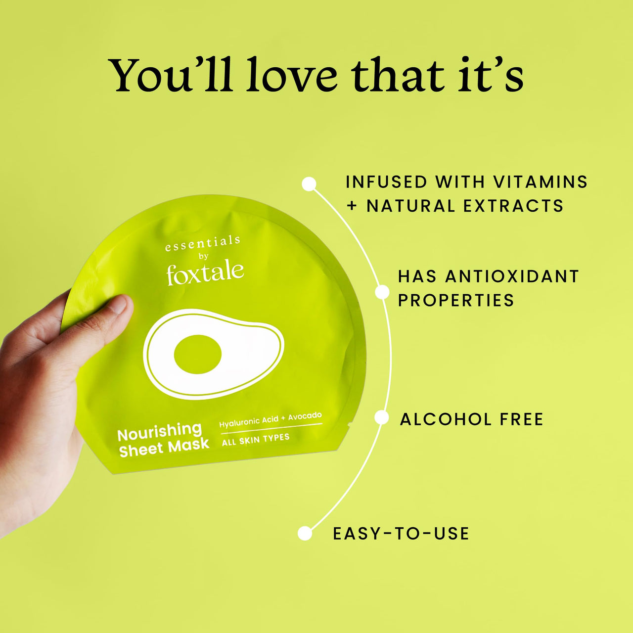 Foxtale Nourishing Sheet Mask with Hyaluronic Acid and Avocado for Nourishing & Hydration, Men & Women, 26g