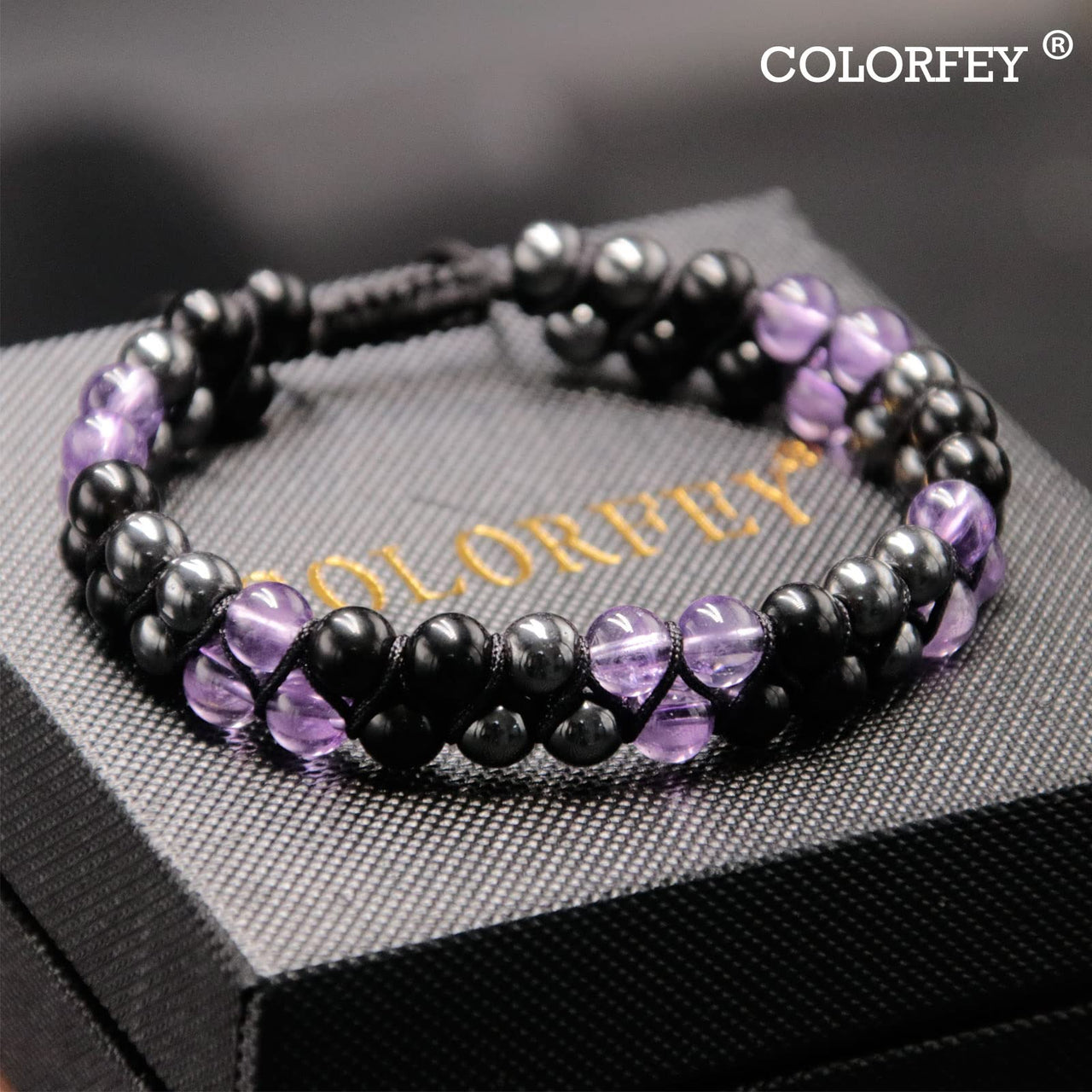 Triple Protection Bracelet for Women, Genuine Healing Crystal Bracelet Amethyst Black Obsidian Hematite 6mm, Pyramid Energy Crystal Beads Bracelet for Protection and Balance