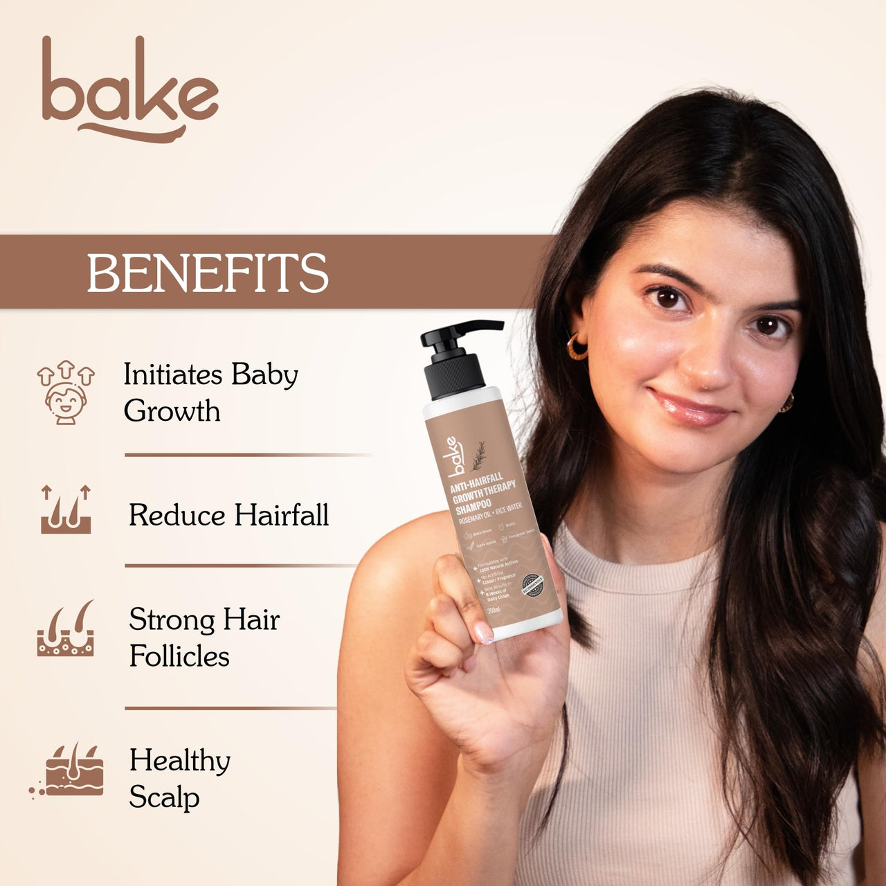 BAKE Rosemary Anti Hair Fall Shampoo for Hair Growth, Hair Fall & Dandruff Control with Black Onion & Methi Dana, Reduces Hair Loss & Prevents Hair Damage, For Men & Women - 200ml