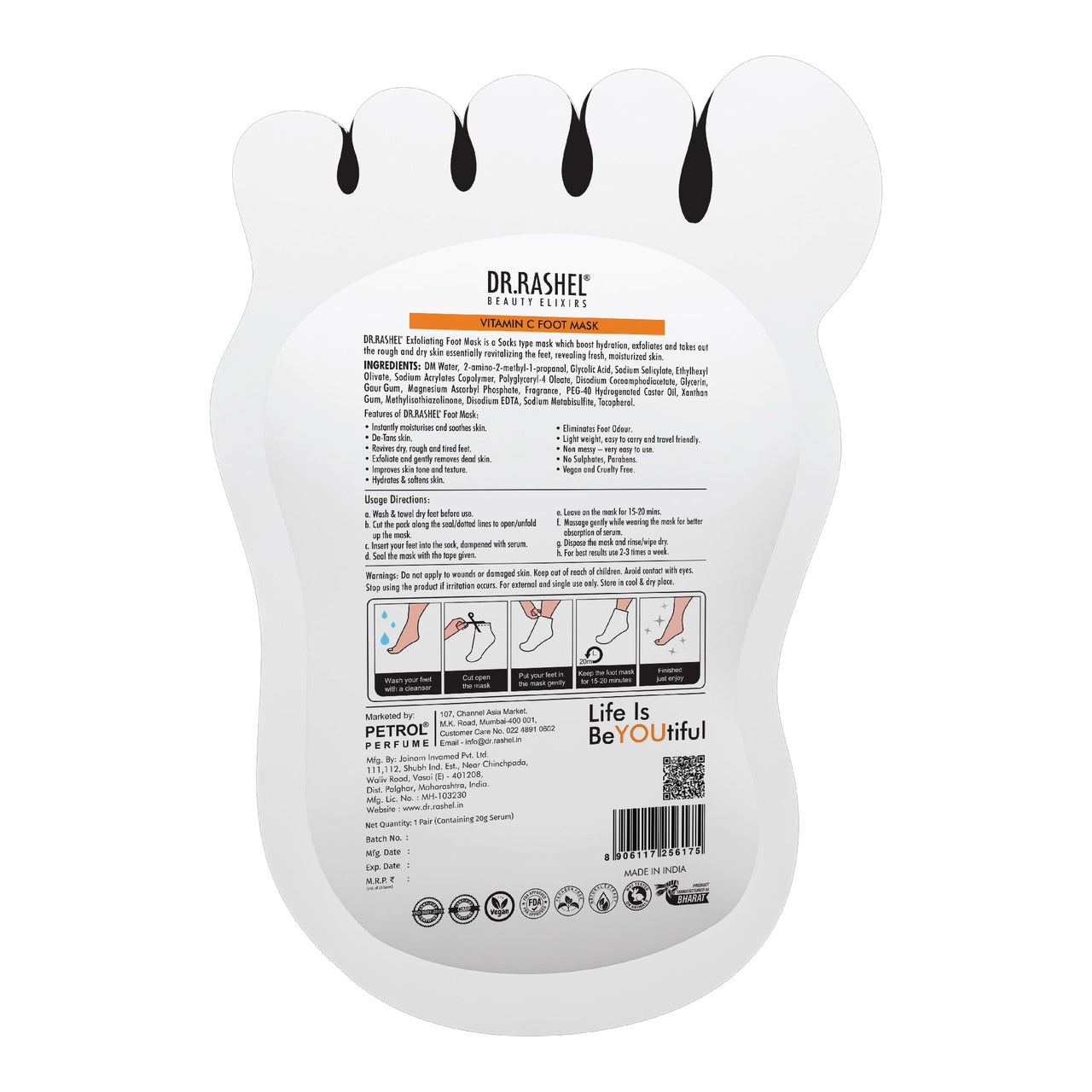 Dr.Rashel Vitamin C Peeling Mask for Cracked Feet | Dead Skin Remover | Heel Peel Pedicure | At Home Foot Care | Lavender | Exfoliant Foot Crack Mask with Moisturising Agents