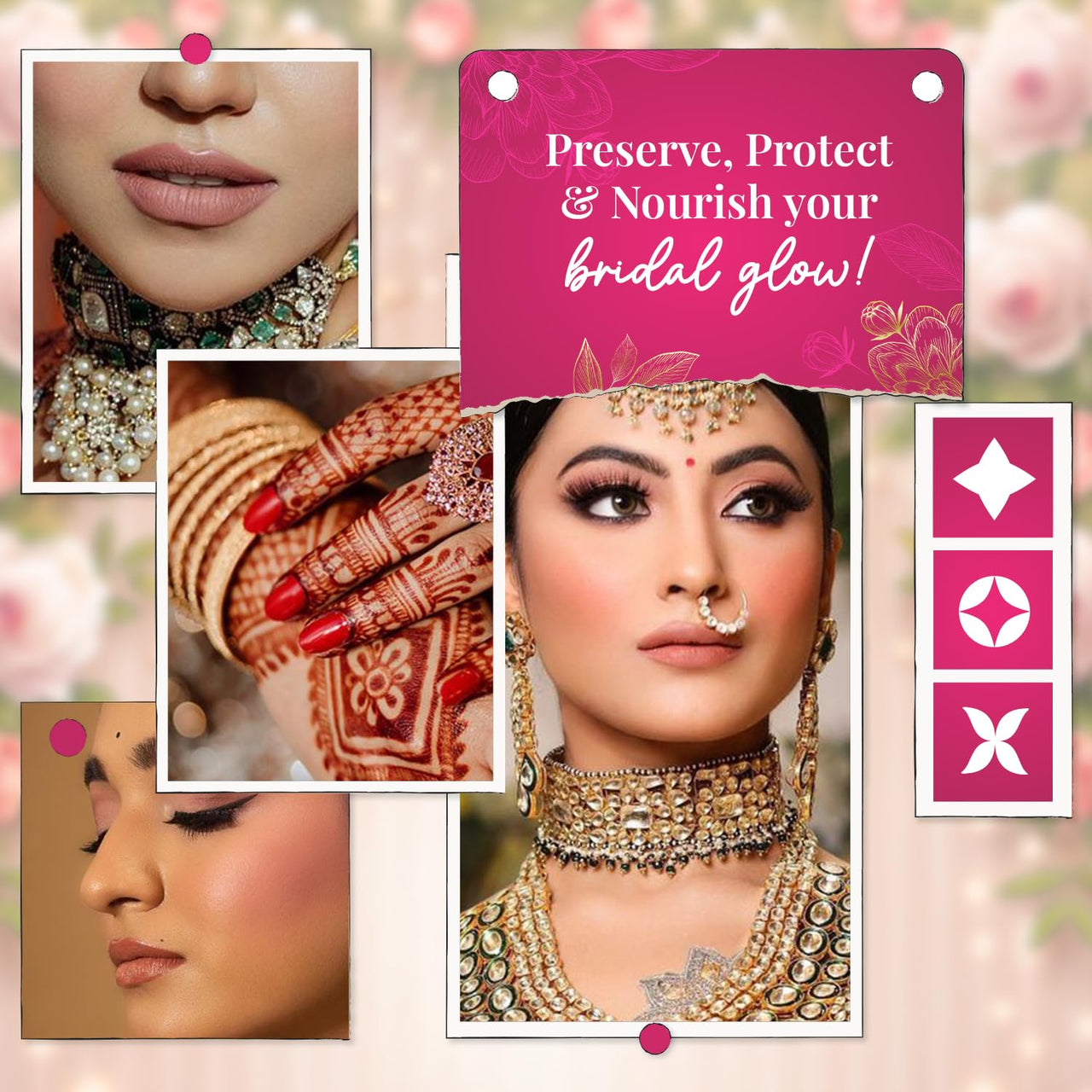 Just Herbs Wedding Kit Glam Essentials with Matte Lipstick | Lip & Cheek Tint | Strobe Cream | Kajal | Sindoor | Eyeshadow Palette | Nail Paint | Serum Foundation | Blush Drops All in One Makeup Gifting Kit for Women (Pack of 9)