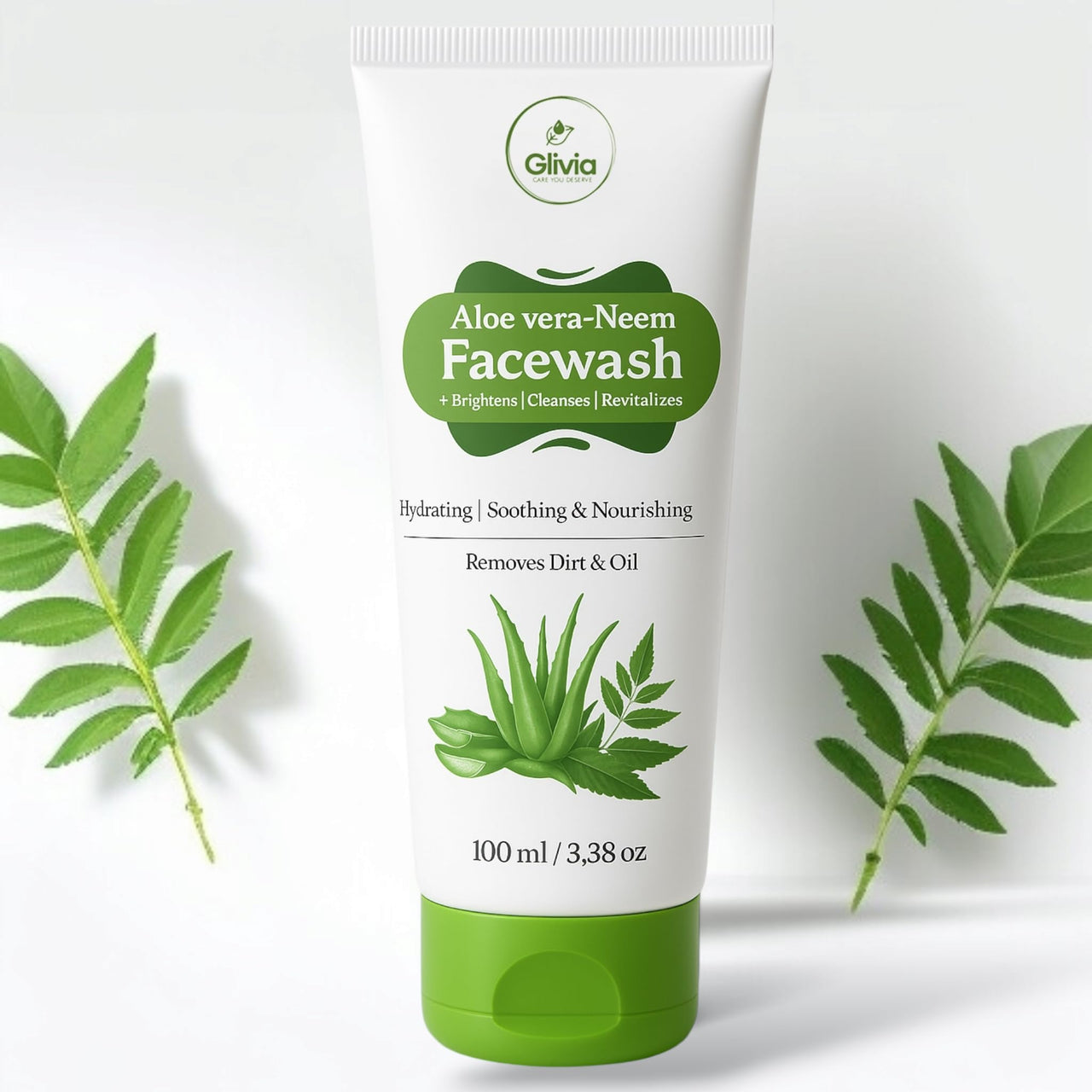 Glivia Aloe Vera & Neem Face Wash – Hydrating, Soothing & Purifying Cleanser for Acne & Oily Skin, Gentle Herbal Face Wash, 100 ML
