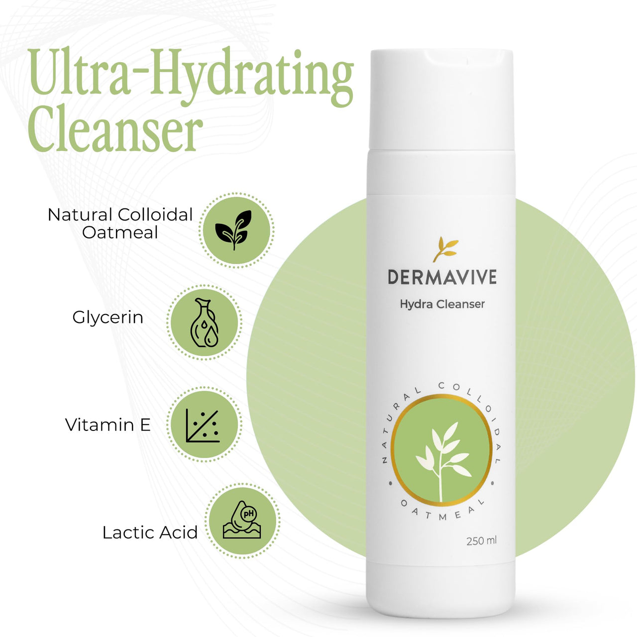 Dermavive Hydra Cleanser - Non-Irritating Facial and Skin Cleanser, | pH Balanced, Softens and Hydrates Sensitive Skin, 250ml