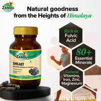 Zandu Shilajit Capsules (60 Caps) Infused with Goodness of Natural Shilajit Extracts for Enhanced Energy & Strength in Men, Manages Stress, Immunity Booster