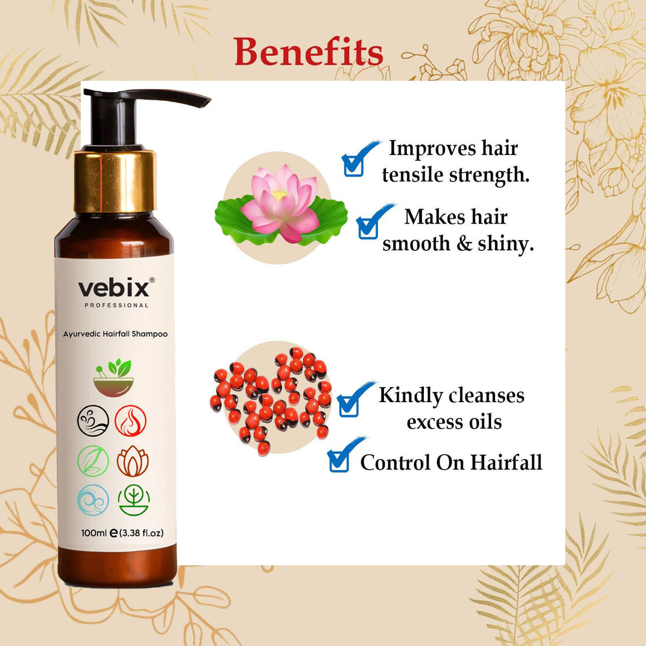 VebixProfessional Customized HairFall Control Regimen Ayurvedic 4 Product Kit | Anti Hairfall Shampoo - Hair Oil, Keratin Conditioner & Hair Growth Serum | 350ml (All Hair Types)