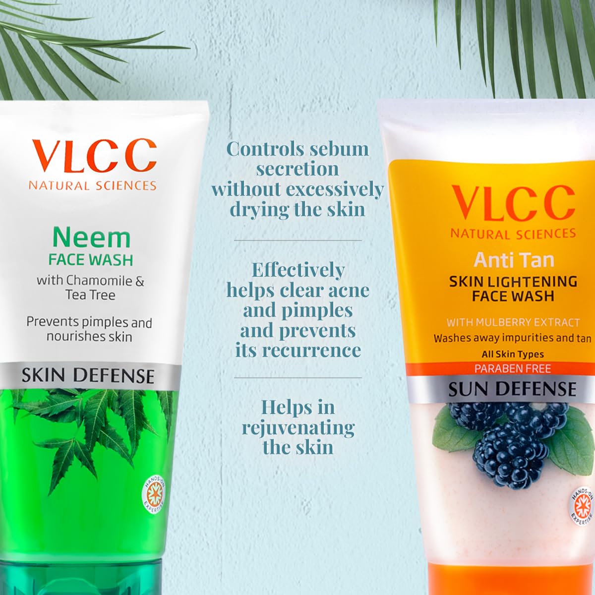 VLCC Neem Face Wash & VLCC Anti Tan Face Wash -150ml X 2- Buy One Get One (300ml) - with Neem Extract, Chamomile Oil, Tea Tree Oil and Mulberry Extract.