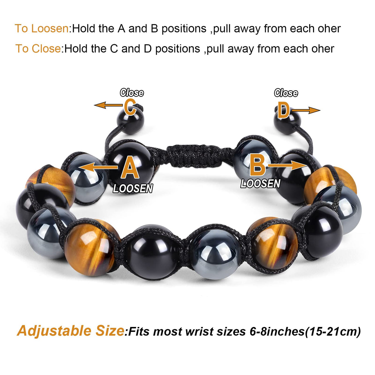 Tiger Eye Triple Protection Bracelet, Hematite Black Obsidian Tiger Eye Bracelet for Men Women Stone 10mm Bead Crystal Healing Bracelet, Anti-anxiety Bracelet B-Yellow Tiger Eye