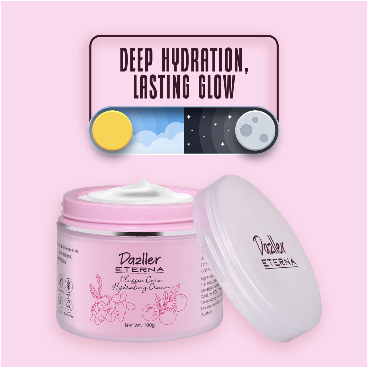 Dazller Eterna Classic Care Hydrating Cream, 100g - Deep nourishment with Vitamin B5 & Vitamin E, Penetrates deep, Absorbs Quick, Intense hydration with Jojoba oil and Kokum butter