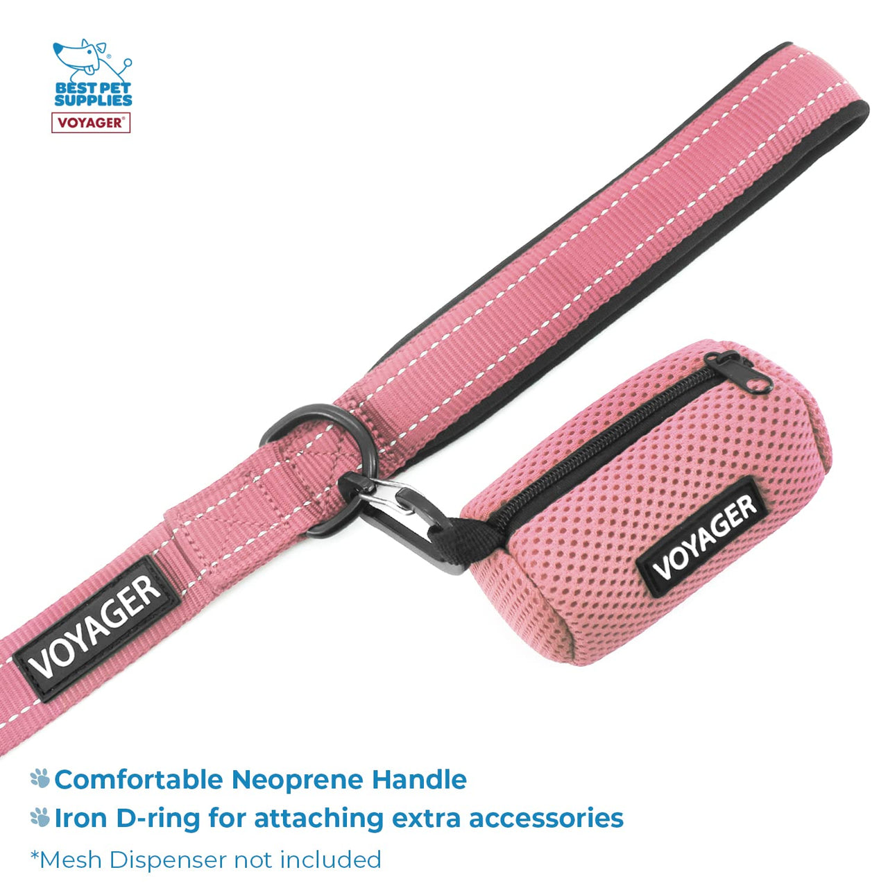 Voyager Reflective Dog Leash Collar Set with Neoprene Handle Supports Small, Medium, and Large Breed Puppies, Cute and Heavy Duty for Walking, Running, and Training - Pink, L Leash Collar Set (Pink) Leash Collar Set (1")