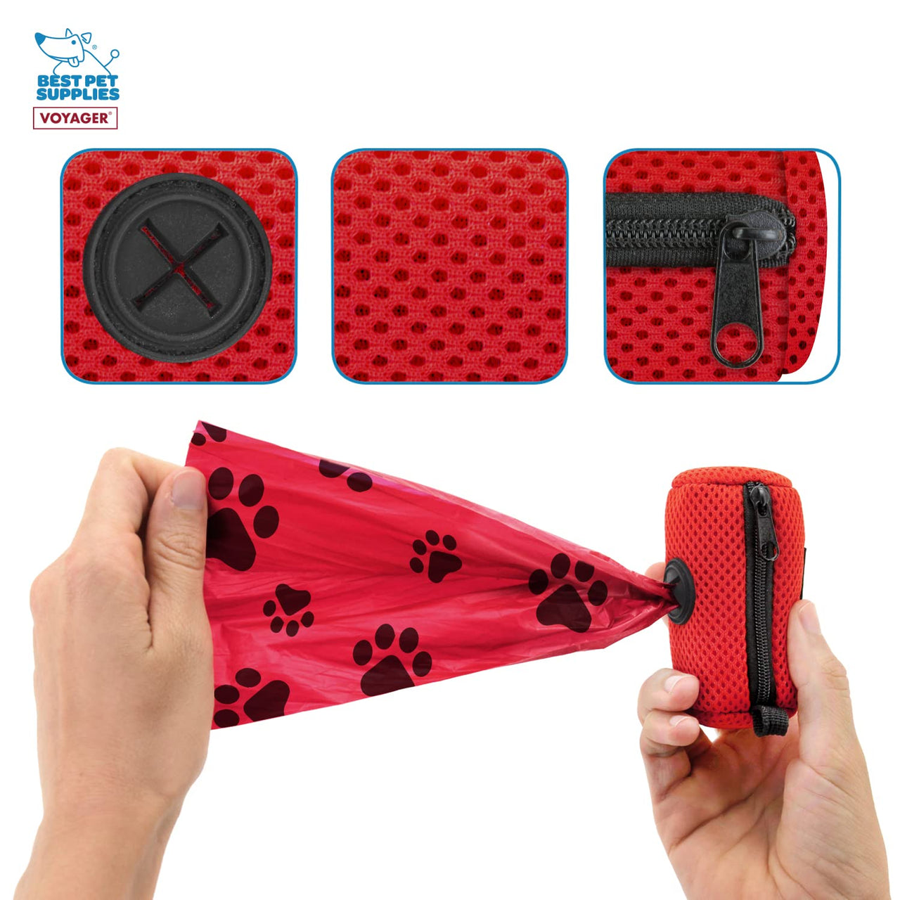 Best Pet Supplies 2-Pack Dog Poop Bag Holder Leash Attachment, Color, Reusable Mesh Dispenser Pouch for Travel, Walking, Park, and Outdoor Use, Soft and Durable with Clip-On - Mesh Red Mesh Dispensers (Red) 1 Count (Pack of 2)