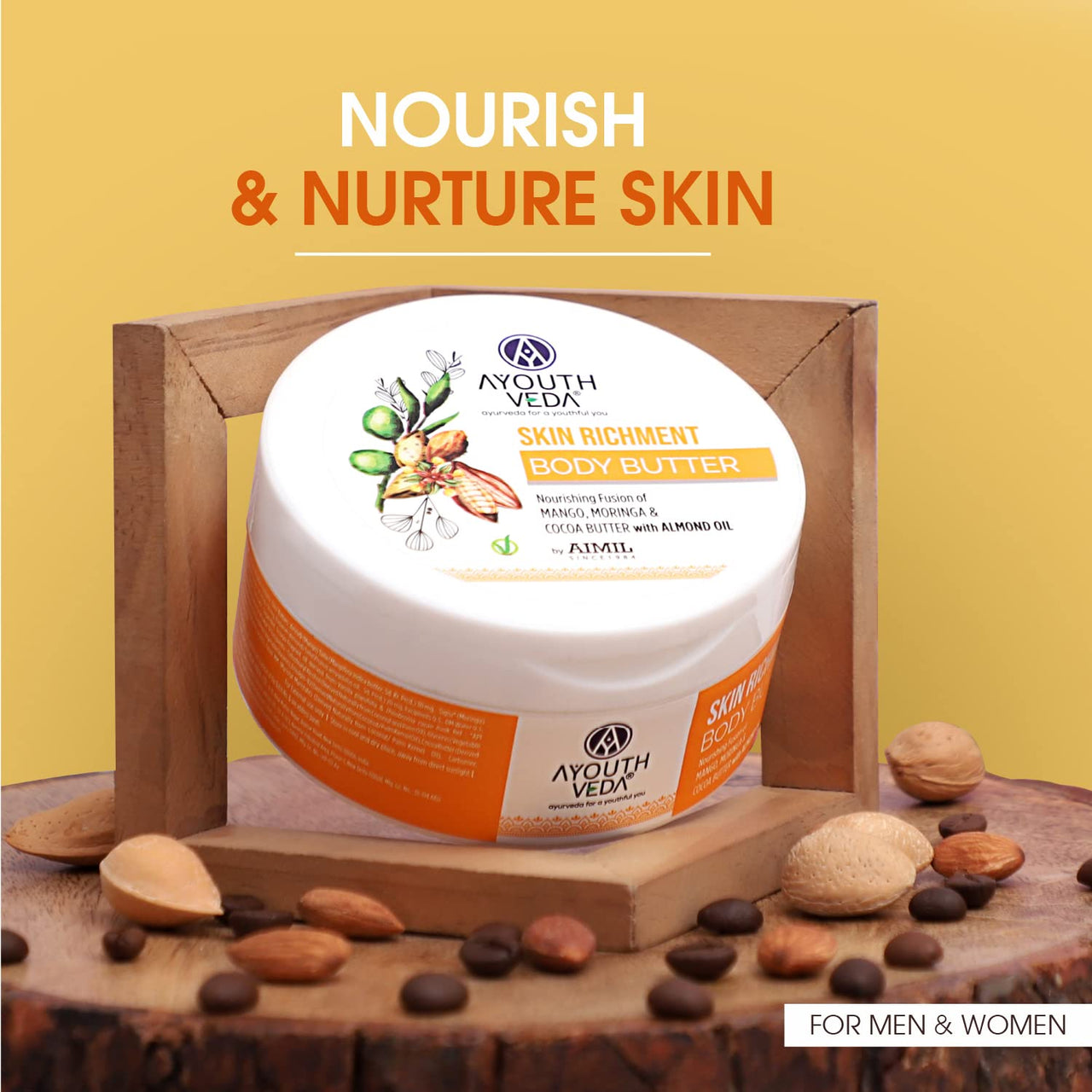 Ayouthveda Skin Richment Body Butter, Guard Skin from Damage with Its Nutrient-Rich Element, Mango, Cocoa, Moringa Butter (Pack of 5) (200gm each)