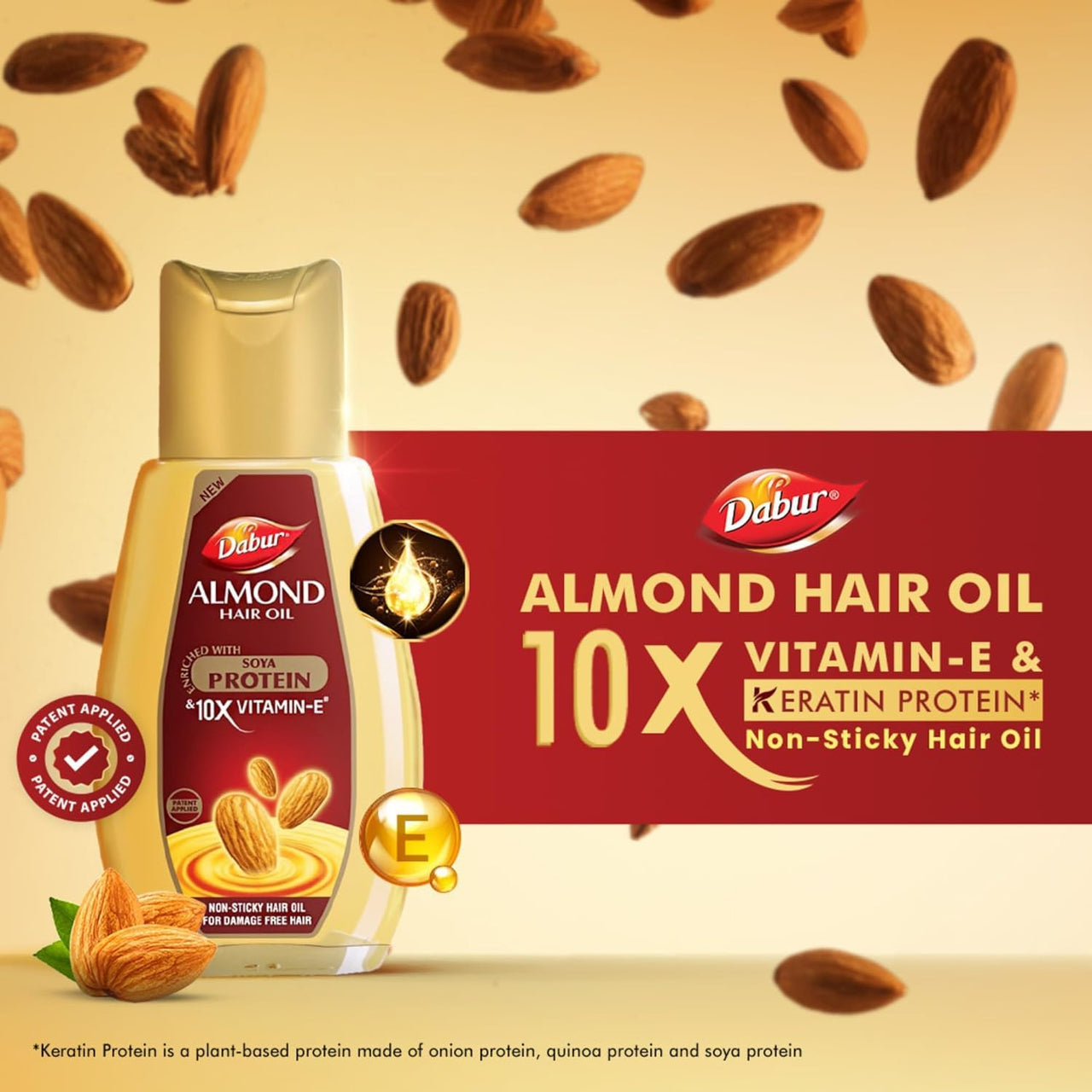 Dabur Almond Hair Oil - 190ml With Free Dabur Almond Oil 95ml | Provides Damage Protection | Non Sticky Formula | For Soft&Shiny Hair | With Almonds, Keratin Protein, Soya Protein & 10X Vitamin E