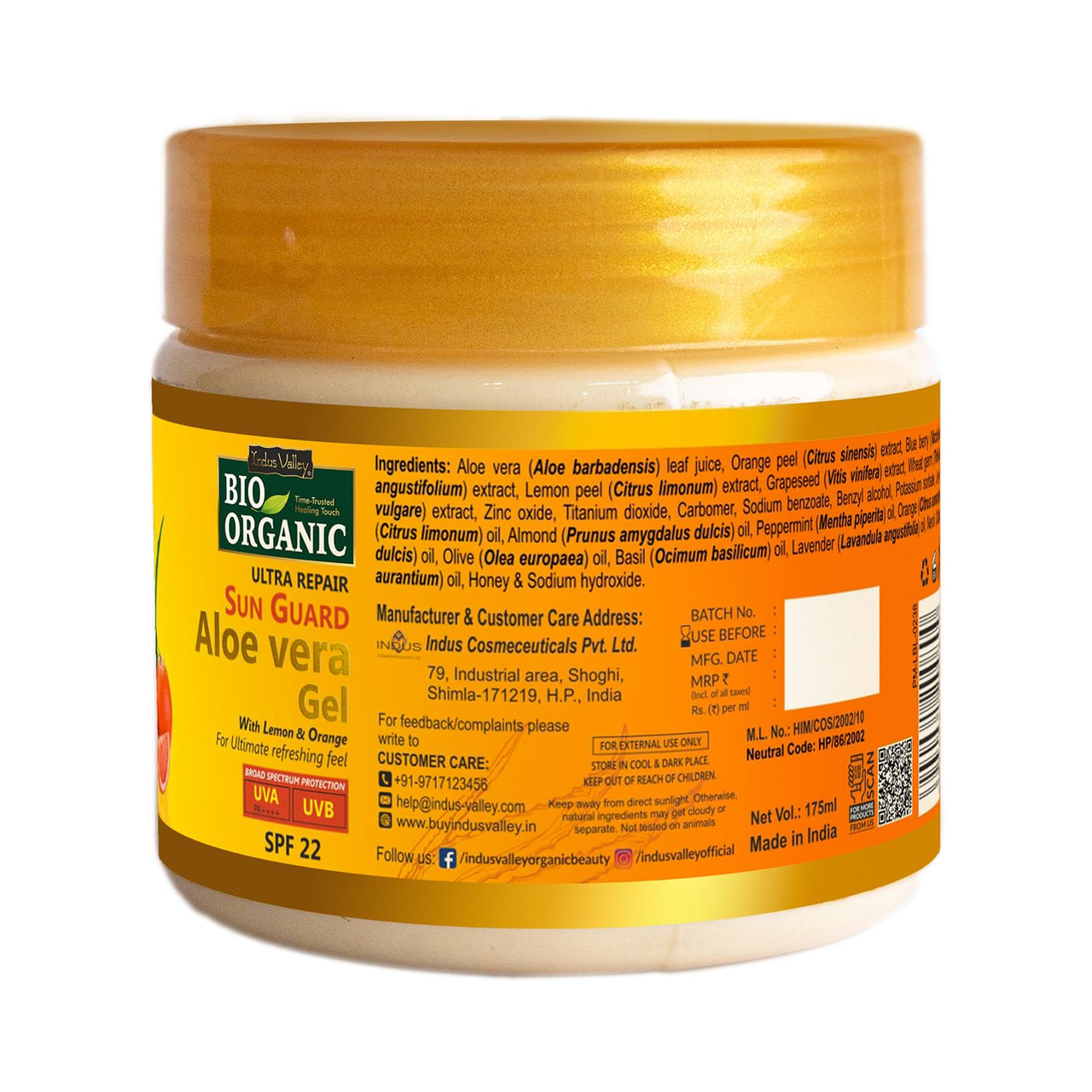 INDUS VALLEY Bio Organic Sun Guard Aloe Vera Gel With Lemon & Orange For Ultimate Refreshing Feel (175ml)