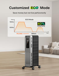 PELONIS Oil Filled Radiator, Electric Space Heater for Indoor Use Large Room with Thermostat & Remote, 3 Modes & 3 Heat Settings, ECO Mode, 24H Timer, Quiet, Overheat & Tip-Over Protection, 1500W Premium with LED Display Black
