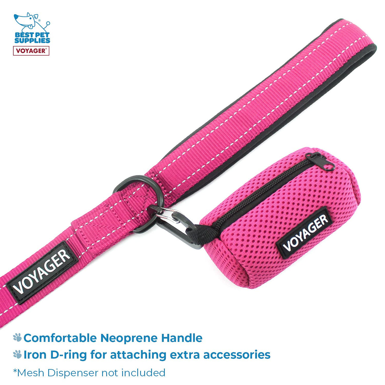 Voyager Step-in Air All Weather Mesh Harness and Reflective Dog 5 ft Leash Combo with Neoprene Handle, for Small, Medium and Large Breed Puppies by Best Pet Supplies - Black, X-Small XS (Chest: 13 - 14.5") Leash Harness Set (Pink)