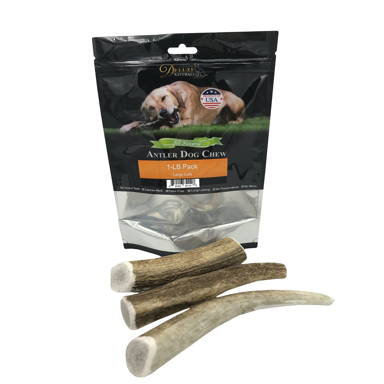 Elk Antler Chews for Dogs | Naturally Shed USA Collected Elk Antlers | All Natural A-Grade Premium Elk Antler Dog Chews | Product of USA, 1-LB Large Cuts Large (Pack of 1-LB)
