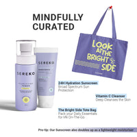 Sereko Skincare Gift Set for Women & Men | Brightening Vitamin C Face Cleanser and Sunscreen SPF 50++++ for Women & Men with Bright Side Tote Bag (Glow On-The-Go Gift Set)