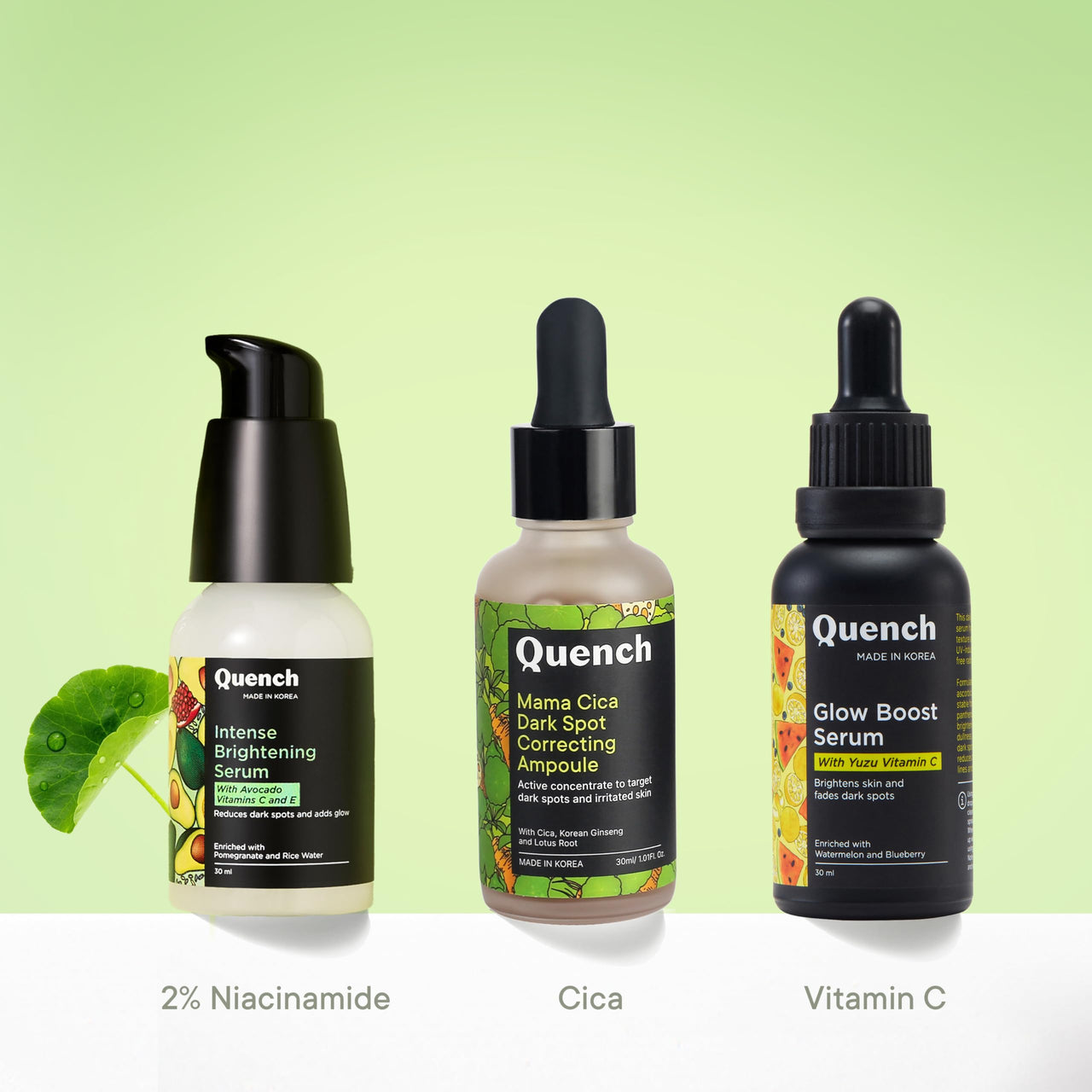 Quench Dark Spot Correcting Serum with Cica Herb Repair & Hyaluronic Acid | Concentrated Ampoule to Reduce Dark Spots | For Pigmented and Uneven Skin Tone | Made in Korea (30ml)