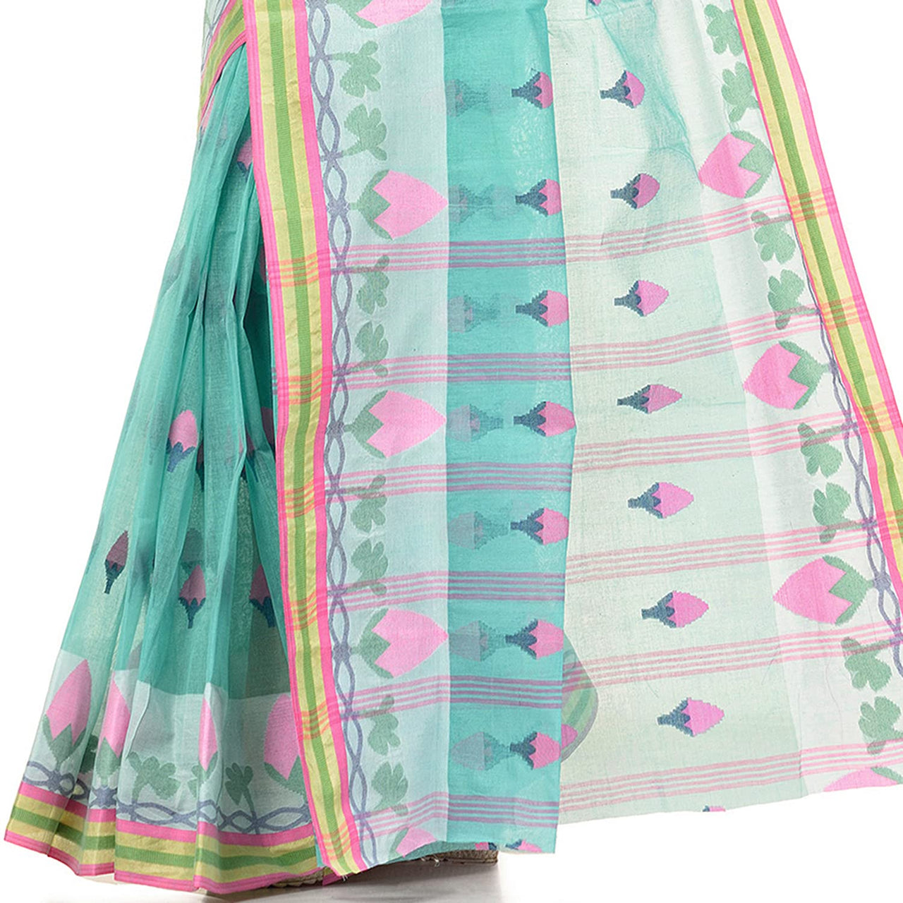 Brajawasi Women's  Pure Cotton Bengal Tant Handloom Saree Without Blouse Piece (ND-1)