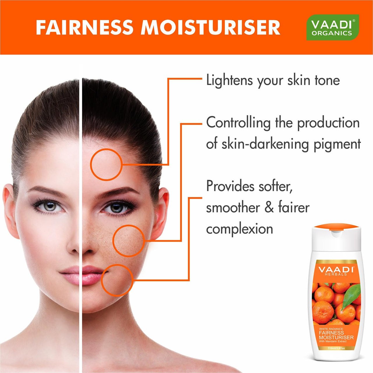 VAADI HERBALS Fairness Lotion Moisturiser With Mandarin Extract, 110Ml X 3