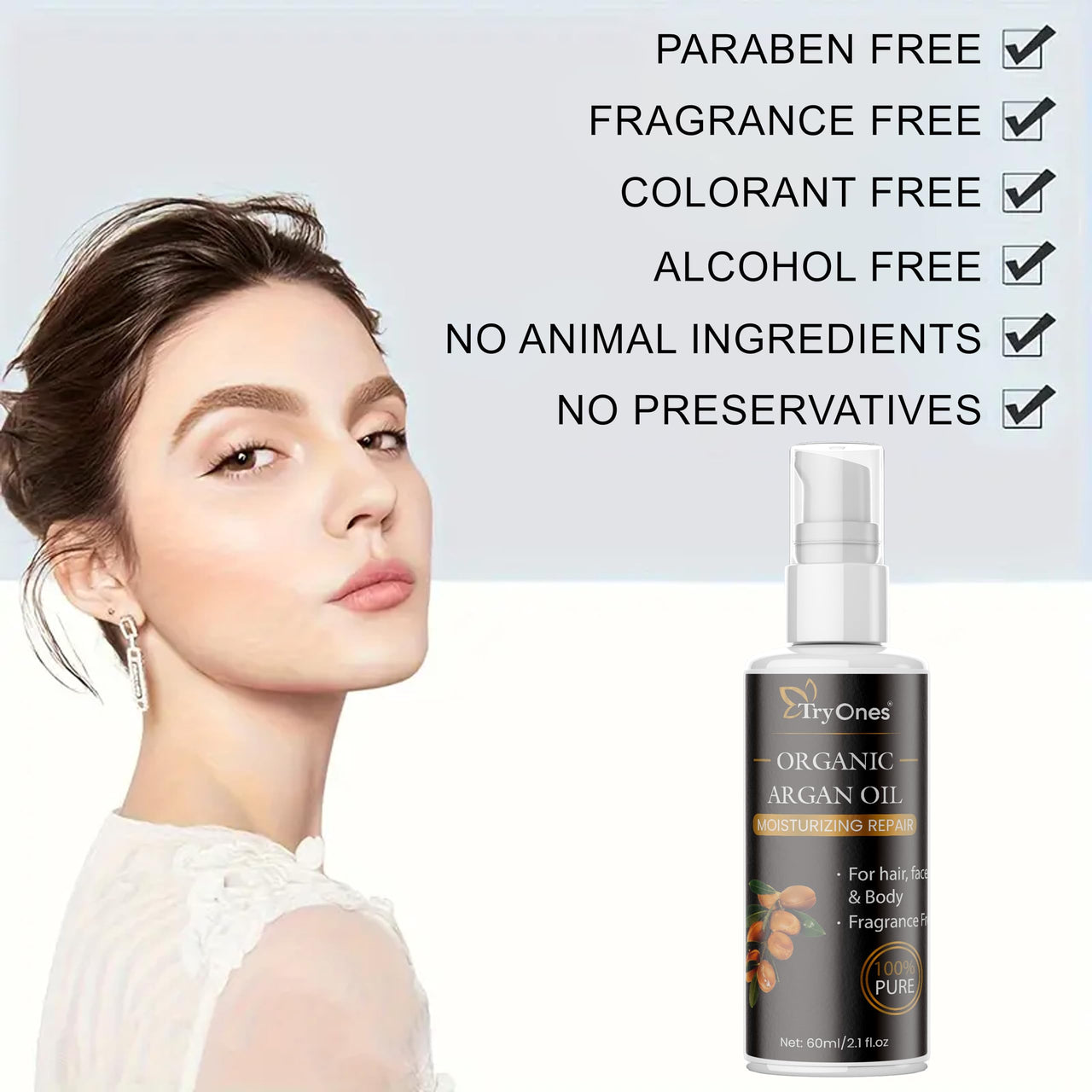 TryOnes Argan Hair Oil Unfiltered & Natural Anti-Aging Moisturizer 100% Pure Argan Oil for Hair, Face & Body