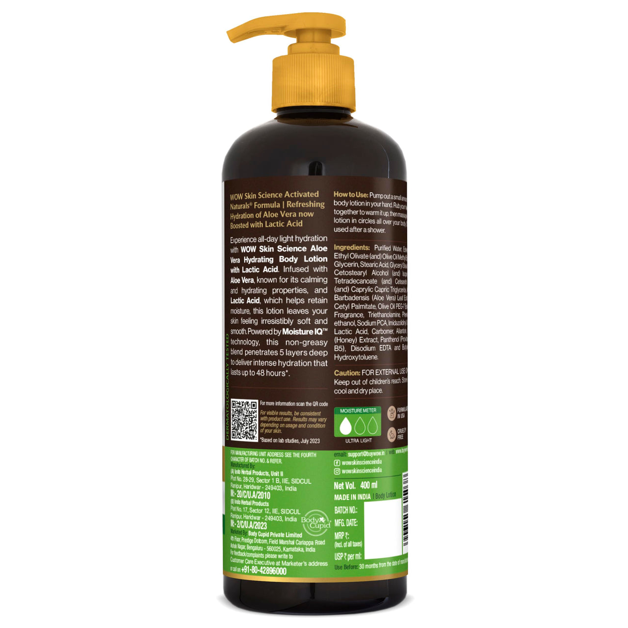 WOW Skin Science Aloe Vera Body Lotion for Ultra Light Hydration - All Skin Type - 400ml