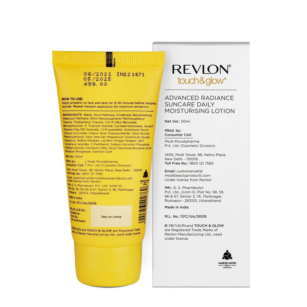 Revlon Touch & Glow Advanced Radiance Sun Care Daily Moisturizing Lotion Spf 50 (Prevent tanning and formation of black spots)