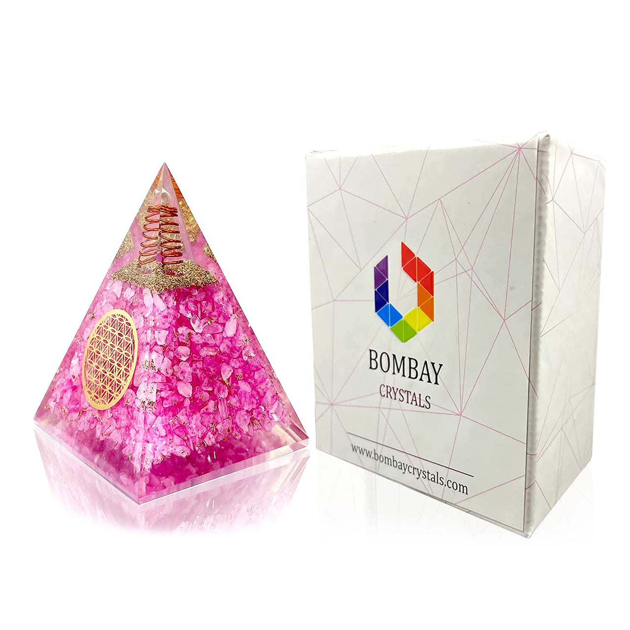 Orgone Pyramid | Rose Quartz Pink Orgonite Pyramid for Peace, Calm & Love | Healing Crystal Gemstone Pyramid | Orgone Pyramid Crystal - Handmade In India