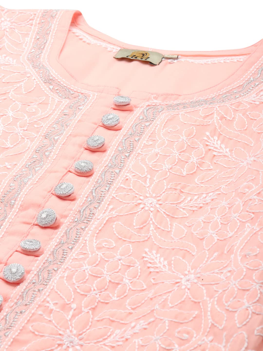 Ada Women's  Hand Embroidered Lucknowi Chikankari Cotton Straight Short Top Kurti A178625