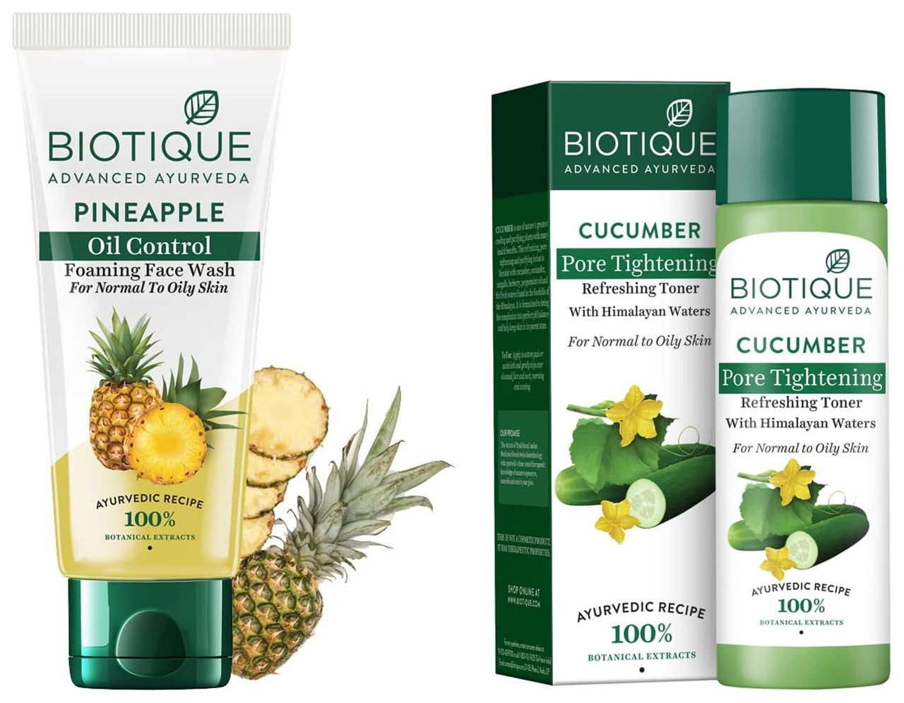 Biotique Bio Pineapple Oil Control Foaming Face Wash, 150ml And Biotique Bio Cucumber Pore Tightening Toner, 120ml