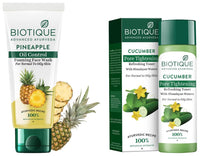 Biotique Bio Pineapple Oil Control Foaming Face Wash, 150ml And Biotique Bio Cucumber Pore Tightening Toner, 120ml