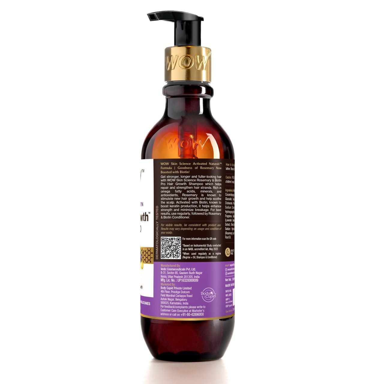 WOW Skin Science Skin Science Rosemary & Biotin Hair Growth Shampoo | Fights Hair Fall | Grows New Hair | Prevents Breakage & Split Ends | Adds Shine To Dull Hair, 250 Gram