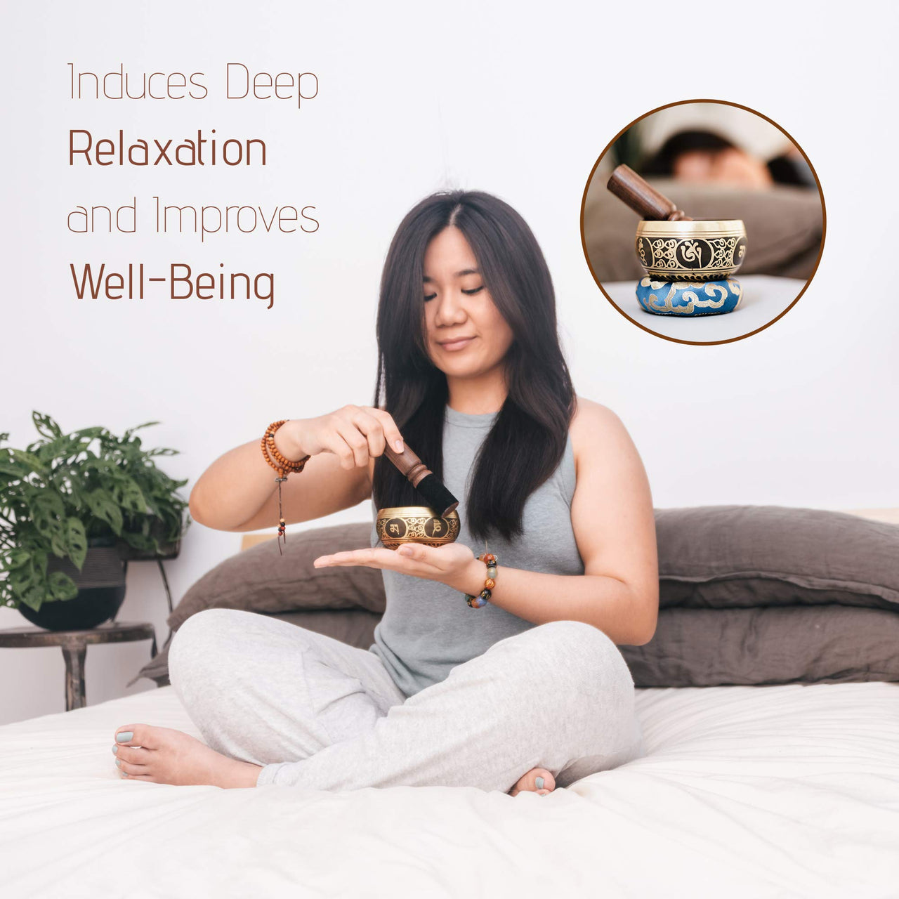 Wish Well Tibetan Singing Bowl Set ~ 4" Sound Bowl with 7 Chakra Crystal Stones, Rose Quartz Pendulum, Fabric Case, Cushion, & Mallet ~ Perfect For Meditation, Yoga, Spiritual Healing, & Mindfulness Gold Set with Healing Crystals & Case