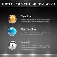 DHQH Triple Protection Bracelet 8/10MM Hematite Black Agate Tigers Eye Stone Bracelet Crystal Jewelry Healing Bead Bracelets for Men Bring Luck, Prosperity and Happiness F-8MM Triple Beads Double