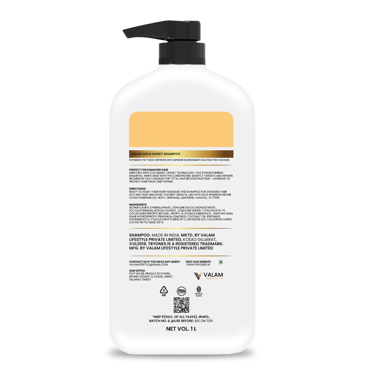 TryOnes Liquid Honey Shampoo Shampoo For Dry & Damaged Hair | No Paraben | with Honey & Nourishing Oil 1000 ml