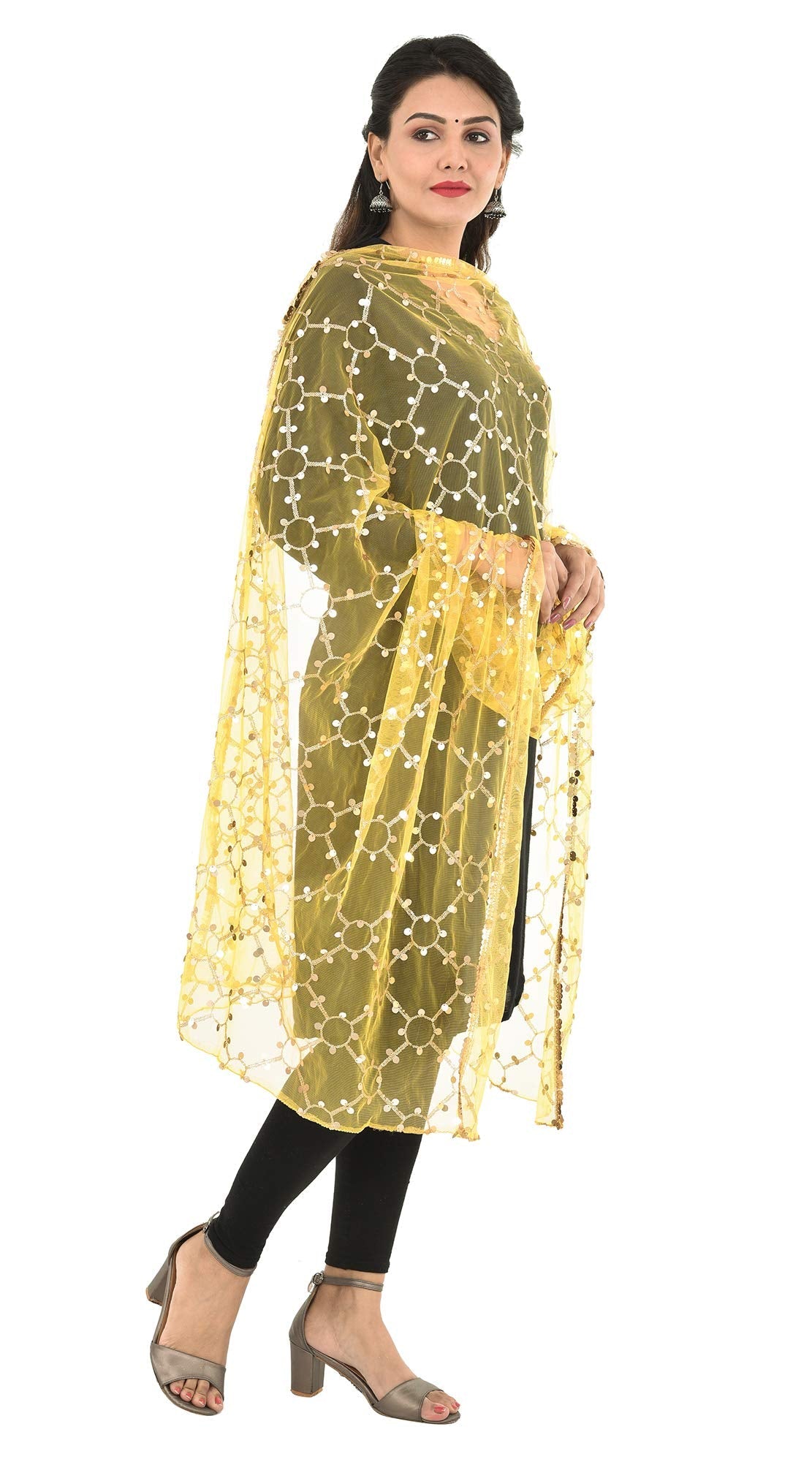 YOUTHQUAKE Heavy Embellished Plastic Mirror Net Dupatta for Womens & Girls
