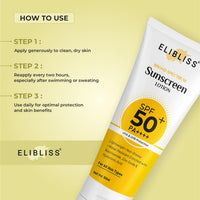 Elibliss Eco Glow Sunscreen Lotion SPF 50+ PA+++ | Broad Spectrum UVA & UVB Protection with Vitamin C & Niacinamide | Non-Greasy, All Skin Types - 50ml