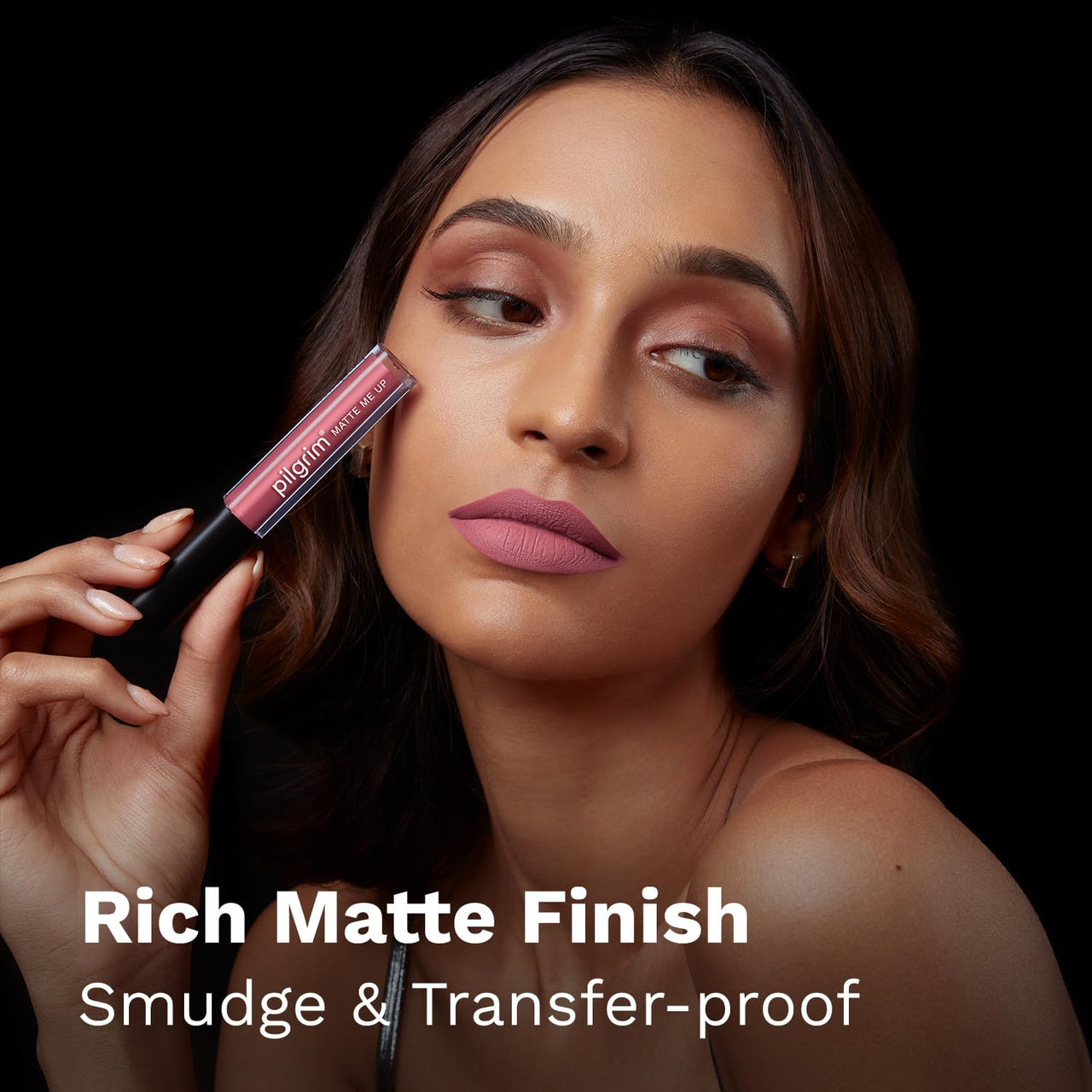 Pilgrim Liquid Matte Lipstick - Rosy Darlin' | Lipstick for Women with Hyaluronic Acid & Spanish Squalane | Transferproof, Long Lasting & Non Drying with Hydrating Ingredients 3gms