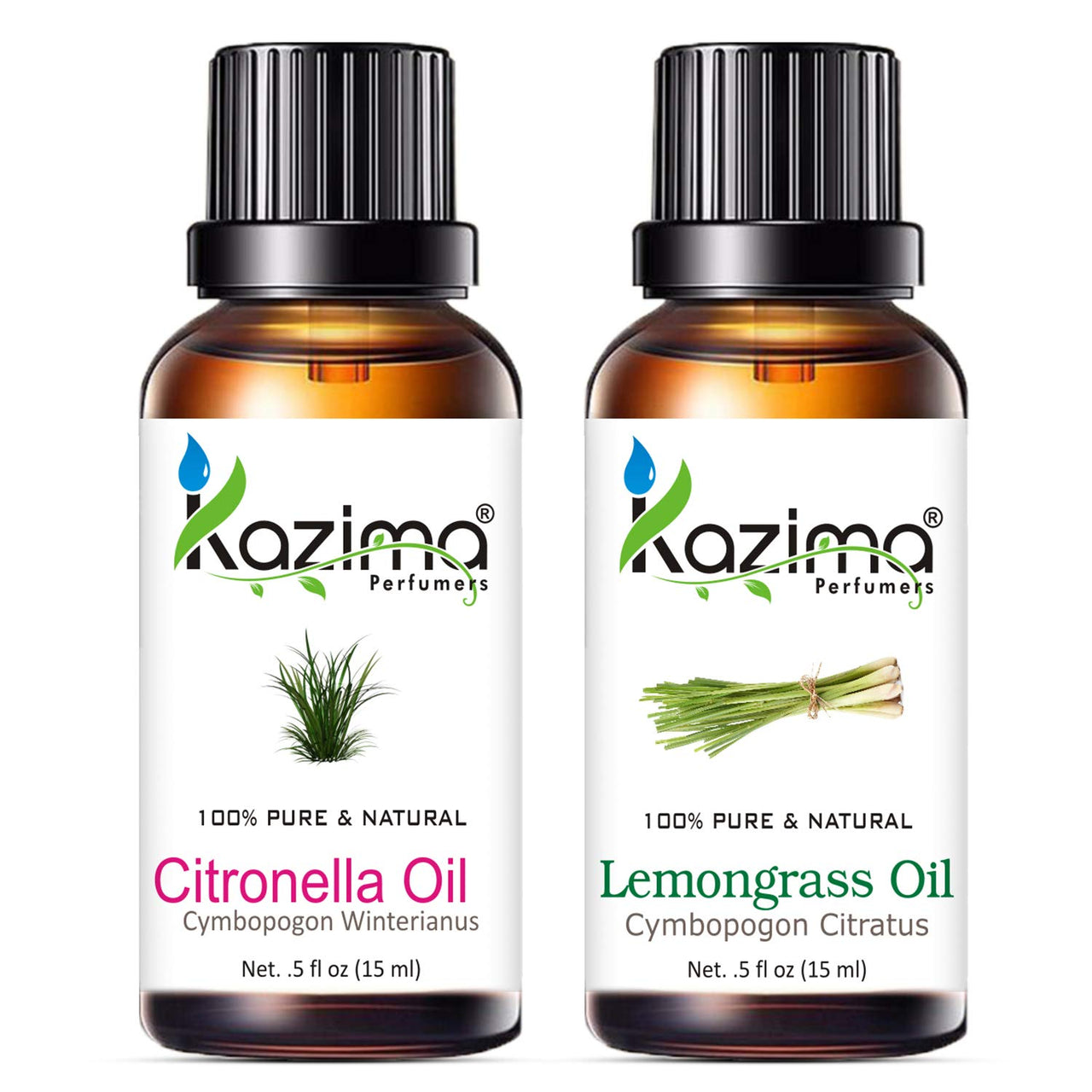 KAZIMA Combo of Citronella Oil & Lemongrass Essential Oil for use in Mosquito Repellent, Hair Growth, Acne, Aromatherapy, 15 ml each