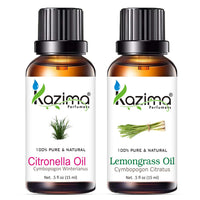 KAZIMA Combo of Citronella Oil & Lemongrass Essential Oil for use in Mosquito Repellent, Hair Growth, Acne, Aromatherapy, 15 ml each