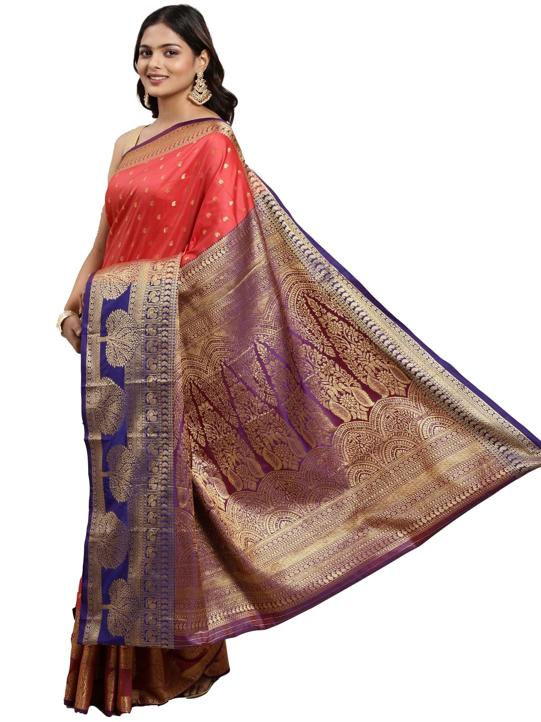 Pandadi Saree Women's  Banarasi Silk Saree With Unstitched Blouse Piece