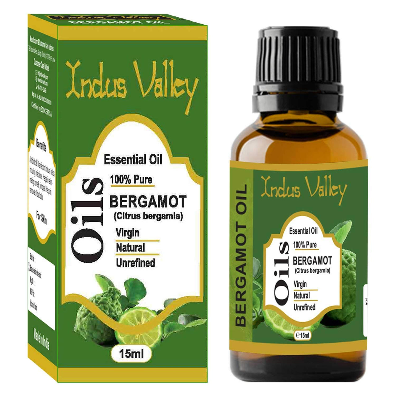 Indus Valley 100% Pure Natural & Organic, Undiluted Bergamot Essential Oil & Glass Dropper for Skin, Hair Care -15ml